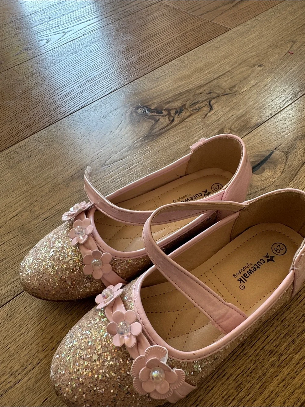 Active USA Pink Glitter Flower Strap Mary Jane Kids Shoes